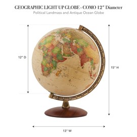 Waypoint Geographic Light Up Globe - Como 12” Desk Decorative Illuminated Antique Ocean Style with Stand, Up to Date World Globe