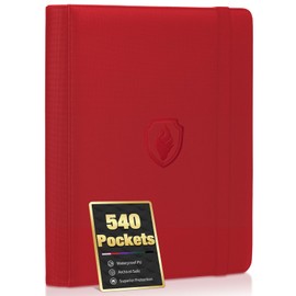 Premium 9 Pocket Card Binder for 540 Cards, Fabmaker PU Cover Trading Card Binder, Sturdy Card Collection Album, Sleek Card Holder Folders for YuGiOh, MTG, TCG, Game Cards & Sports Cards, Red