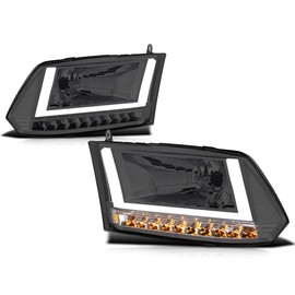 PM PERFORMOTOR [Pair] U-Shape LED DRL Sequential Signal Headlights Assembly Compatible with 09-24 Dodge Ram Truck/Classic,Smoked Lens Clear Corner