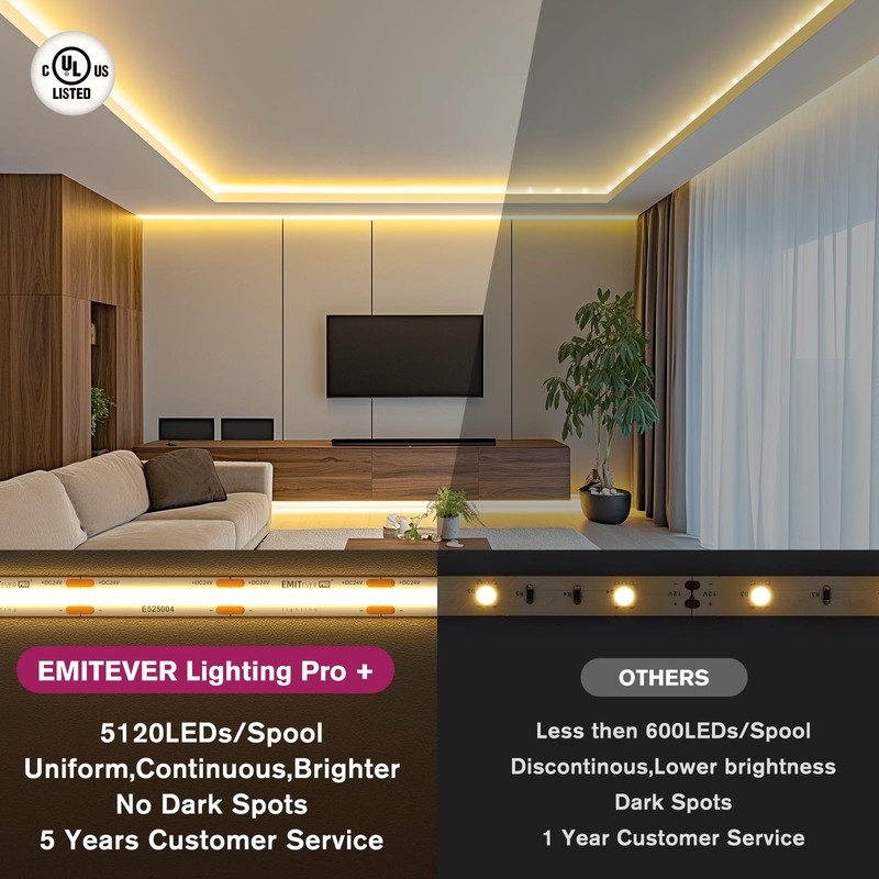 EMITEVER COB LED Strip Lights Warm White, 3000K Tape Light