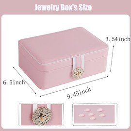 FOREVERIE Elegant Jewellery Box with Two Layers Display for Necklace, Earrings, Rings, Bracelets & Watches, PU Leather Jewellery Organiser with Removable Tray for Women & Girls, Pink