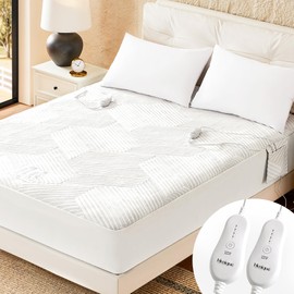 blunique Electric Heated Mattress Pad King Size Dual Control Bed Warmer, Deep Pocket, Side Storage Pouch for Controller, Machine Washable, 3D Air Layer Fabric, 78"x80", Grey
