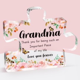 Grandma Gifts - Grandma Birthday Gifts Acrylic Block Puzzle, Touching Sayings Engraved Gifts for Grandma, Birthday Christmas Thanksgiving Day Great Grandma Gifts, 3.3×3.9 inch