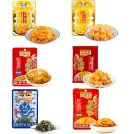 Fermented Spicy Pickled Vegetables - Individually Packaged Asian Flavor Pickles, The Ideal Accompaniment to Meals, Dried Kelp Spicy Radish Zhacai 6-Flavor Assortment榨菜海带丝麻辣萝卜干