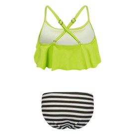 Moon Tree Big Girls Two Piece Bikini Swimsuits Hawaiian Ruffle Bathing Suit Kids Beach Swimwear Set Green Stripes Size 12/10-12 Years