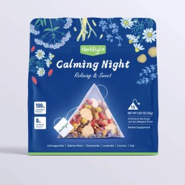 Herbal Tea for Sleep Support & Stress Relief – Ashwagandha, Valerian Root, Chamomile, Lavender, Licorice – Caffeine-Free – 2.6oz (75g)