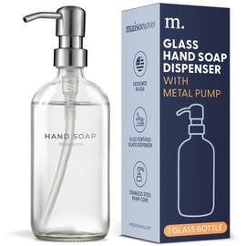 MaisoNovo Hand Soap Dispenser for Bathroom | 16.9 fl oz Clear Glass Silver Pump x 1