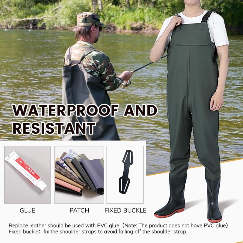 PVC Fishing Chest Waders for Men with Boots, Waterproof Bootfoot
