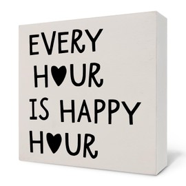 Nvotell Happy Hour Sign - Wooden Box Sign for Home Bar, Kitchen, Lounge, Pub, Garage Decor - 5x5 Inches