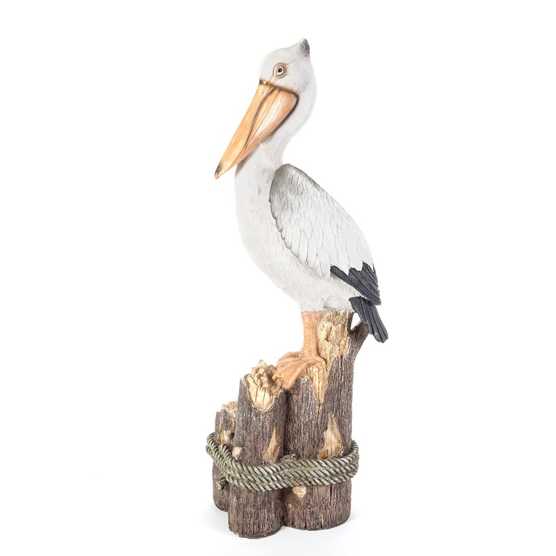 Pelican Statue – 24" Tall White Coastal Bird Sculpture on