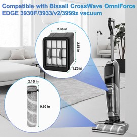 3930F Brush Roll Replacement Filter for Bissell CrossWave OmniForce Edge Cordless Multi-Surface Hard Floor Wet Dry 3930F, 3933, V2, 3999z Vacuum, 2 Pack Roller Brush, 4 Pack Hepa Filters