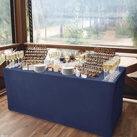 Nasitos Spandex Fitted Table Clothes, 2 Pack - 48 x 24 Inch - Navy Rectangle Tablecloths for 4 Foot Tables, Fabric Table Cover Protector for Folding Table, Parties, Craft Show, Trade Show