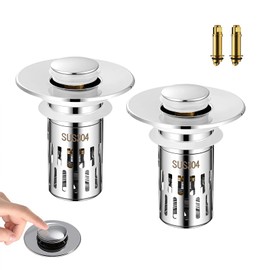 2Pcs Pop-Up Bathroom Sink Drain Strainer | Stainless Steel Anti-Clog Sink Stopper with Removable Hair Catcher Basket, Universal Drain Filter for Showers & Bathtubs (ABS+Stainless-Vertical net)