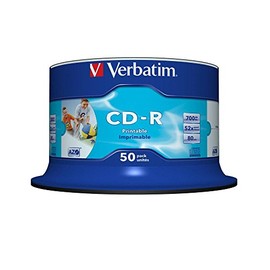 Verbatim CD-R Wide Printable Surface 52x 700MB CD Blanks 50's Spindle