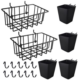 G.CORE Pegboard Bins Baskets Organizer with Peg Board Hooks Cups - 16 Pack Peg Accessories Fit 1/8" & 1/4" Pegs - Black Holders & Hangers for Garage Craftroom Tool Hanging Display Storage Organization