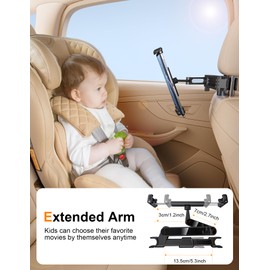 URBANITE Tablet Holder for Car Headrest [Upgraded Metal ArmliPad Car Holder Back Seat for Kids, Travel Accessories Car Tablet Mount