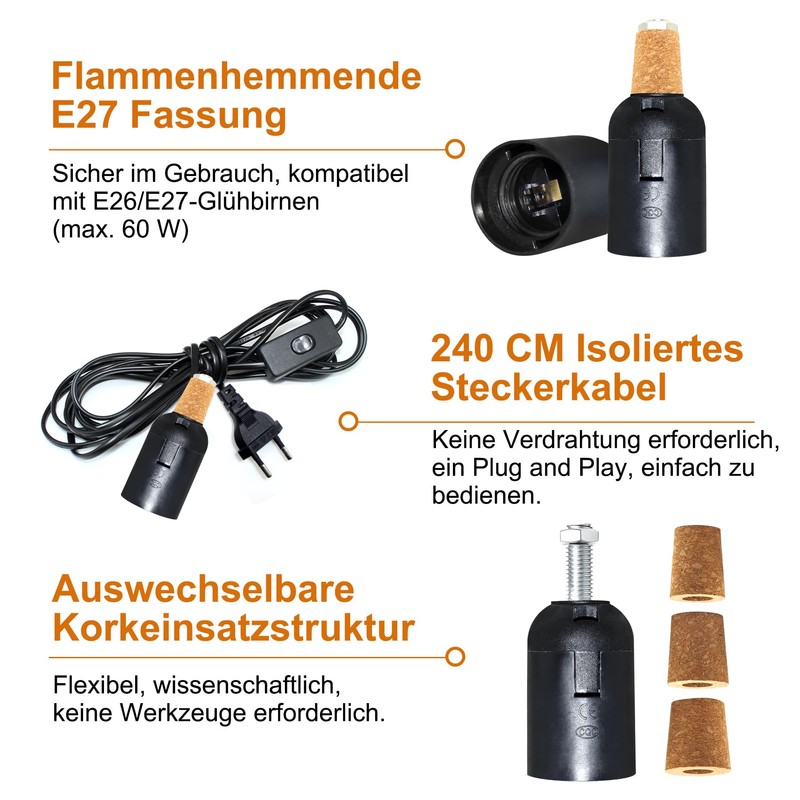 Bottle Lamp Kits, E27 Lamp Holder for Bottles, 7.87 ft