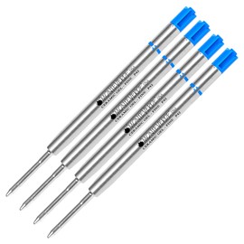4 Pack - Monteverde P42 Blue Ink (Fine Tip 0.6mm), Capless Ceramic Gel Ink Refill Compatible with Most Parker Style Ballpoint Pens