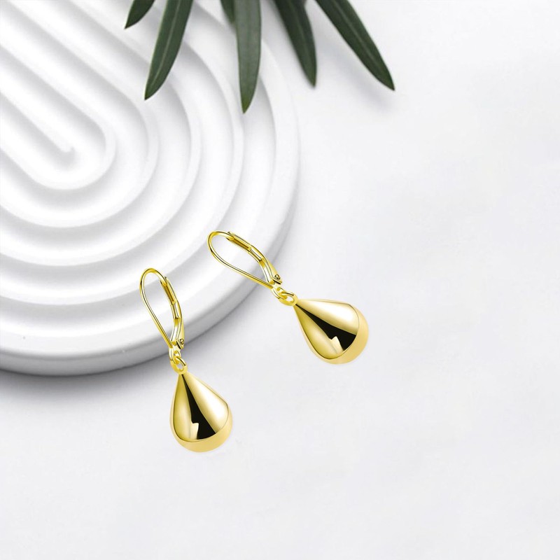 Peasimy Teardrop Leverback Earrings for Women Silver Waterdrop Teardrop Leverback
