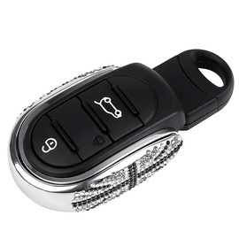 MANG JIANG Key Fob Cover Shell Car Accessories Metal Chrome U-shaped Key Case for Mini Cooper 3rd Gen F54 F55 F56 F57 F60, Bling Union Jack Gray/Black, Medium