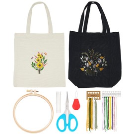 ORIGACH 2 Packs DIY Canvas Tote Bag Embroidery Kit with Daisy Pattern, Canvas Tote Bag Cross Stitch Set for Adults, Complete Embroidery Accessories Kit with Instruction for Adults