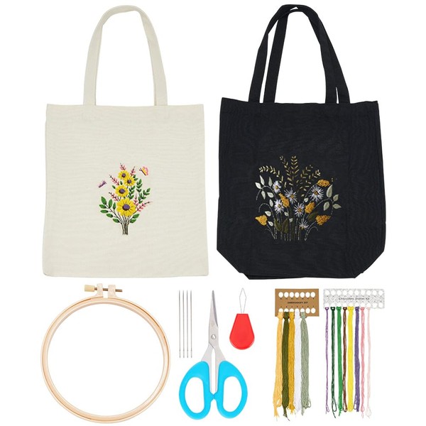 ORIGACH 2 Packs DIY Canvas Tote Bag Embroidery Kit with