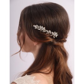 Teyglen Rhinestone Wedding Hair Comb Silver Crystal Headpiece for Bride Wedding Crystal Hair Side Comb Bridal Crystal Hair Piece Rhinestone Hair Accessories for Women Girls (Silver)