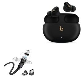 BoxWave Cable Compatible with Beats Studio Buds + - MagnetoSnap AllCharge Cable, Magnet Charging Cable USB Type-C Micro USB - Jet Black