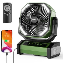 AddAcc 20000mAh Rechargeable Camping Fan - Battery Operated Fan with Light & Remote, Auto Oscillating, 4 Timer, 60 Hrs Work Cordless Tent Fan for Travel Outdoor RV Garage Power Outage Emergency