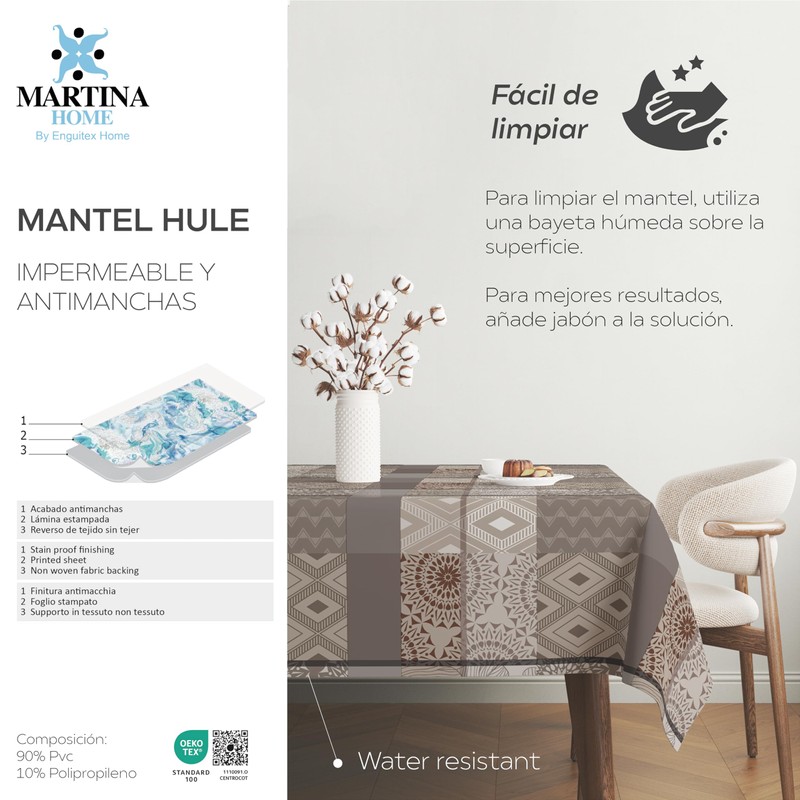 Martina Home Oilcloth Tablecloth Pompe Brown 180x140cm
