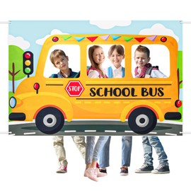 PHOGARY School Bus Photo Prop, Back to School Decoration Backdrop, Selfie Frame Yellow Bus Background Banner for Students First Day of School Banner Decoration Sign Photobooth Props Party Supplies