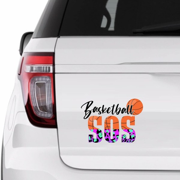 Basketball Sos Sticker, Leopard Print Basketball Vinly Decal for Cars