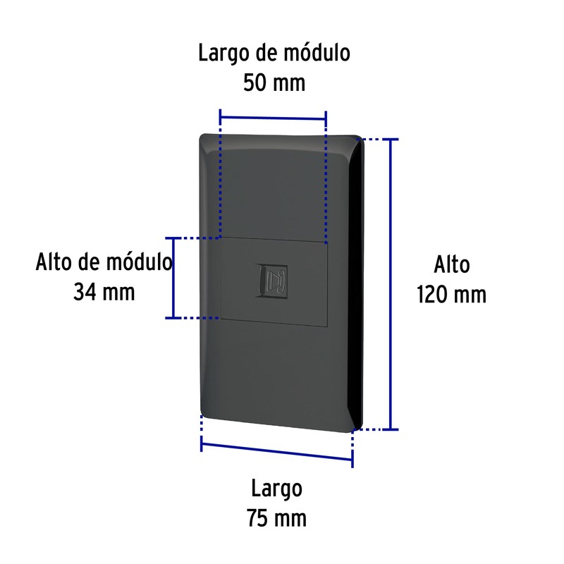Volteck PA-TE-LN, Placa armada negra 1 toma para teléfono línea