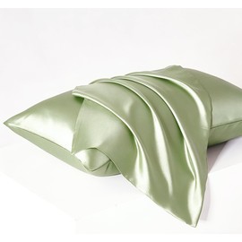 2 Pack Satin Silk Pillow Case Soft Pure Mulberry pillow Case Cover for Hair and Skin with Envelope Closure (Sage, Standard(50x75cm))