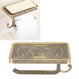 Vintage Toilet Paper Holder, Multipurpose Retro Paper Towel Rack Elegant Zinc Alloy Paper Roll Double Layer Bathroom Tissue Holder with Shelf Wall Mount for Bathroom Kitchen (A3)