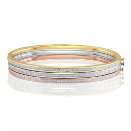 Unique Design Valentine Gift Diamond Accent 3 Piece Stackable Fashion Bangle Set For Womens