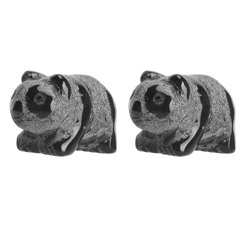 2pcs Panda Statue Obsidian Frosted Cute Mini Ingenious Handcrafted Panda