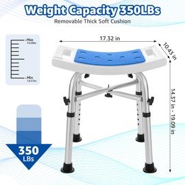 Shower Chair Bath Stool Seat 350 Lbs, Height Adjustable Bath Bench with Padded Seat for Seniors, Shower Stool Chair for Inside Shower, Shower Seat Stool with Heavy Duty Crossbar Support (Blue)