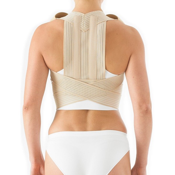 Neo-G Clavicle Brace - Back Support For Posture Correction, Early Kyphosis, Rounded Shoulders, Pain Relief, Muscular Aches, Rehab - Fully Adjustable - Class 1 Medical Device - Large - Beige