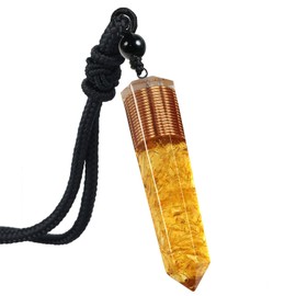 mookaitedecor Hexagon Column Pendant Necklace for Men and Women, Tumbled Stone Healing Stone Jewellery with Adjustable Chain 46-62 cm, Coloured rock crystal stone Fabric, rock crystal