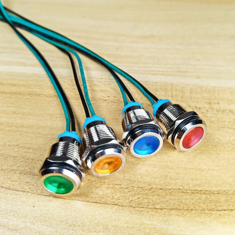 KILIGEN 4pcs 12mm 3V-4.5V-5V-6V-7.5V-9VDC LED Waterproof Indicator Light Pilot Light