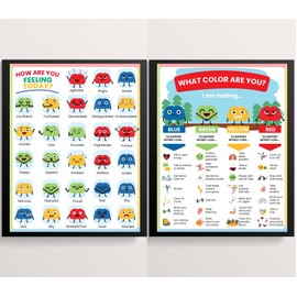 ajdvart Feelings Chart for Kids & Teens - How Are You Feeling Today 2 Posters Set Mental Health Emotions Posters for Therapy, Calm Down Corner, Classroom - Unframed Canvas 12"x16"