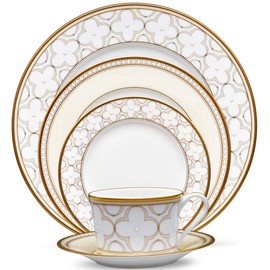 Noritake Trefolio Gold 5-Piece Place Dinnerware Setting in Blue/White