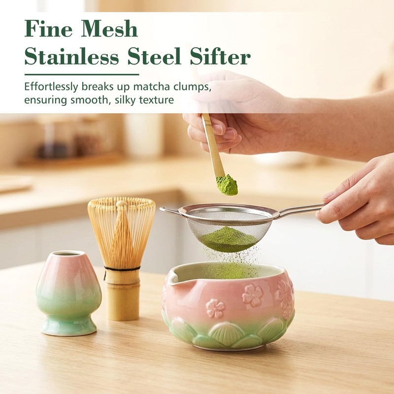 Mint Pink 8Pcs Matcha Whisk & Bowl Starter Kit Microwave