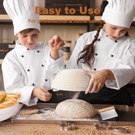 Roloxye Bread Banneton Proofing Basket Set, Sourdough Bread Baking Supplies, 9 Inch Round Sourdough Baking Basket with Linen Liner, Dough Scraper, Bread Lame, Danish Whisk, Basting Brush