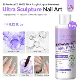 SAVILAND Pro Monomer Acrylic Nail Liquid Kit Ultra Sculpture: 240 ml Large Capacity Pure EMA Nail Monomer Liquid wtih 3Pcs Acrylic Nail Brushs for Nail Extension Nail Carving Non Yellowing Home