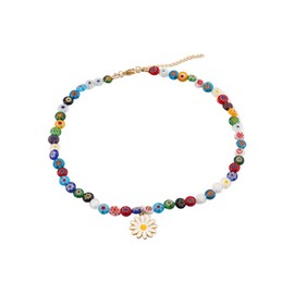 Cosswe Women's Boho Colourful Pearl Necklace Chain Flower Daisy Necklaces Adjustable Colourful Daisy Necklace for Girls Summer Necklace Jewellery Accessories, Polyester, No Gemstone
