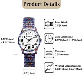 OIDEA Women Elastic Strap Watches: Fashion Boho Floral Easy Reader Stretch Band Watch Large Face Big Number Analog Quartz Ladies Watch Gifts