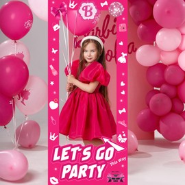  Hot Pink 4.5ft Tall Life Size Stand-in Cardboard Doll Photo Booth Props for Girls Birthday Party Decorations Pink Princess Doll Theme Decor Photoshoot Let's Go Party Supplies(53.9 * 39.3inches)