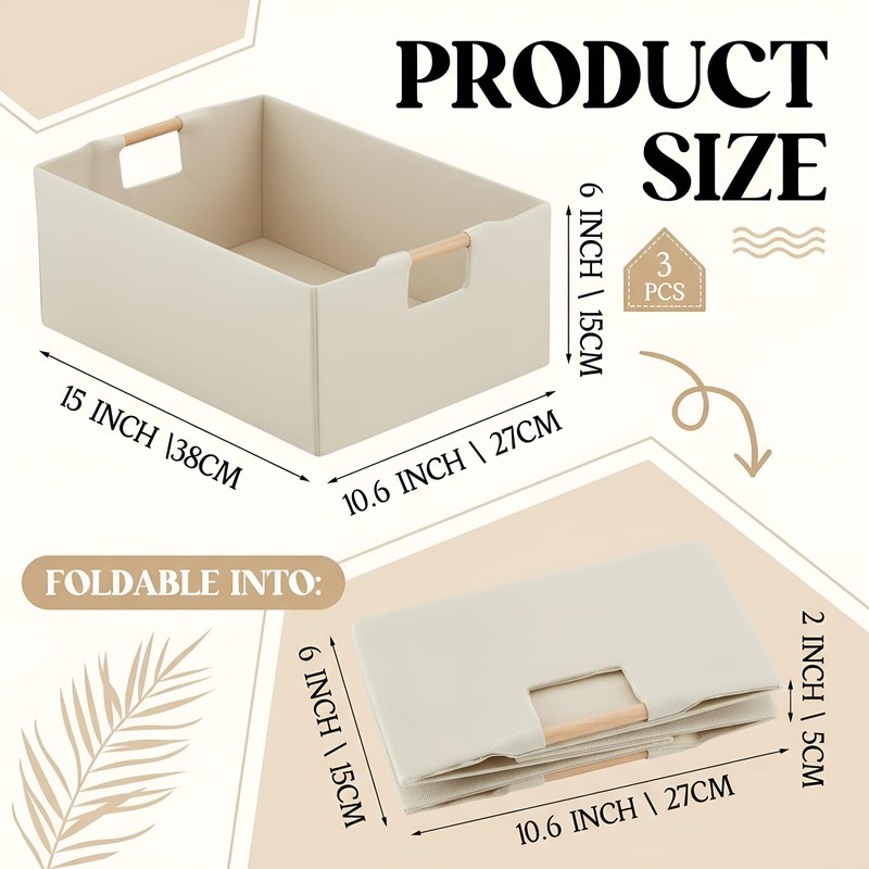 Cinnvoice 3 Pack Fabric Storage Bins for Closet Shelves, 15
